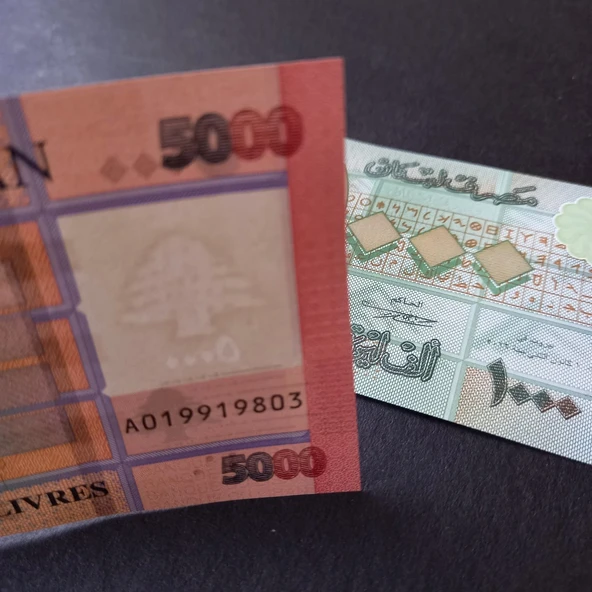 Escoines Koleksiyon 3996368f56c3d5a461 Lübnan 1000 5000 Livres Çil kağıt para - Resim 6