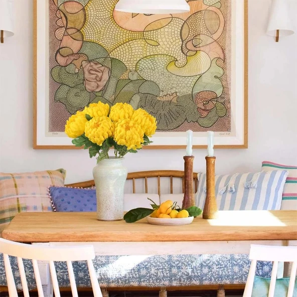 Yapay Çiçek Krizantem Sarı Koyu 90cm Tek Dal Kumaş Çiçek Uzun Dal - Resim 8