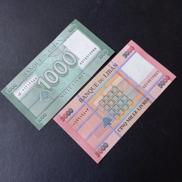 Escoines Koleksiyon 3996368f56c3d5a461 Lübnan 1000 5000 Livres Çil kağıt para - Resim 4
