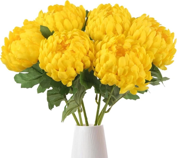 Yapay Çiçek Krizantem Sarı Açık 90cm Tek Dal Kumaş Çiçek Uzun Dal - Resim 2