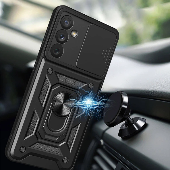 Galaxy A34 Kılıf Magnetik Standlı Kamera Korumalı  Sürgülü Vega Kapak - Resim 4