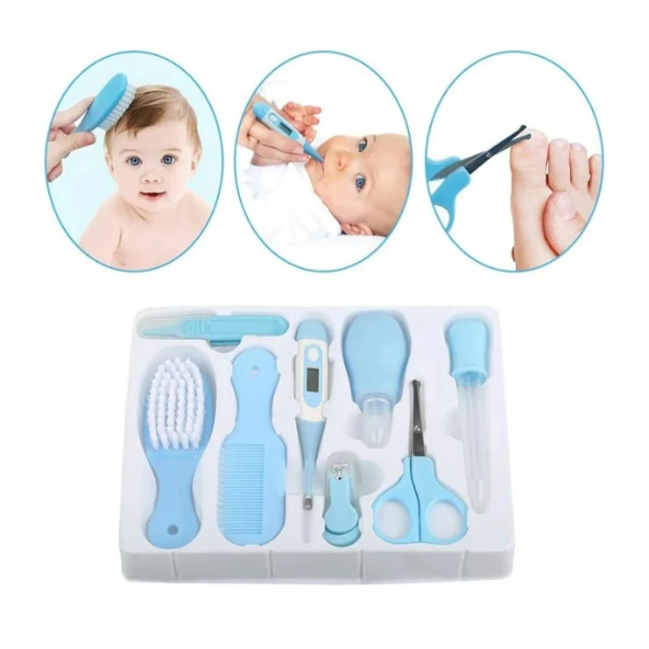 8 Parça Bebek Bakım Seti Mavi Renk - Resim 5