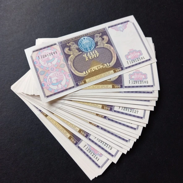 Escoines 3996368f80274c4333 1994 Özbekistan 100 Som ÇİL 100Adet 1 Deste - Resim 5