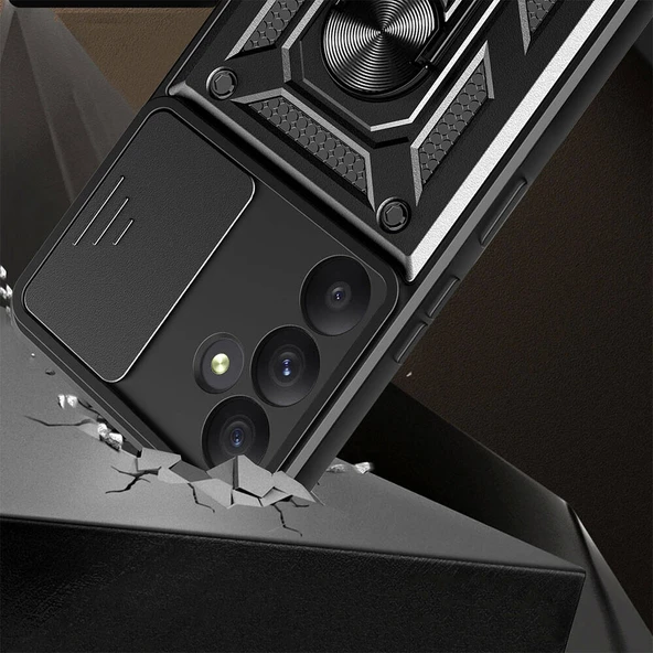 Galaxy A35 Kılıf Magnetik Standlı Kamera Korumalı  Sürgülü Vega Kapak - Resim 3