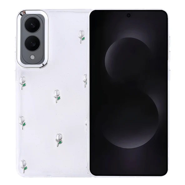 Galaxy S25 Edge Kılıf Airbag Tasarımlı Simli Şeffaf  Kutup Kapak ürün görseli