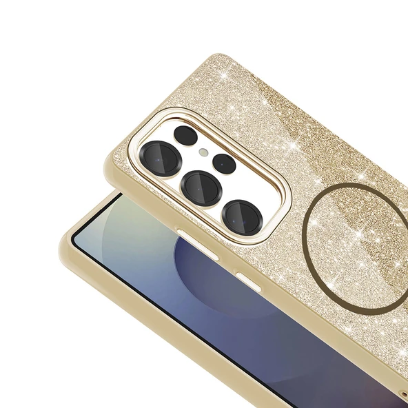 Galaxy S25 Ultra Kılıf M-safe Şarj Özellikli Parlayan Simli  Okso Kapak - Resim 4