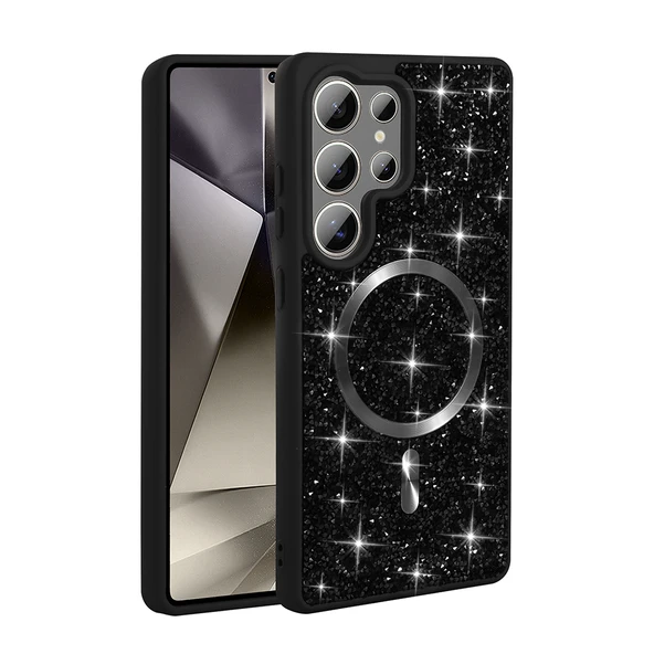 Galaxy S25 Ultra Kılıf Pırlanta Tasarımlı M-safe Şarj Özellikli  Mozaik Silikon Kapak - Resim 5