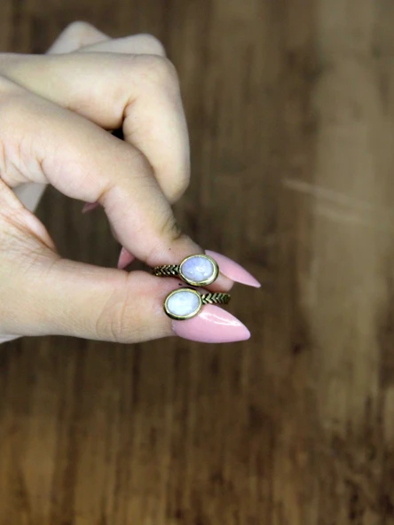 Doğal Taş Aytaşı İkili Doğal Taşlı Antik Model Kadın Ayarlanabillir Yüzük euy75ay - Resim 3