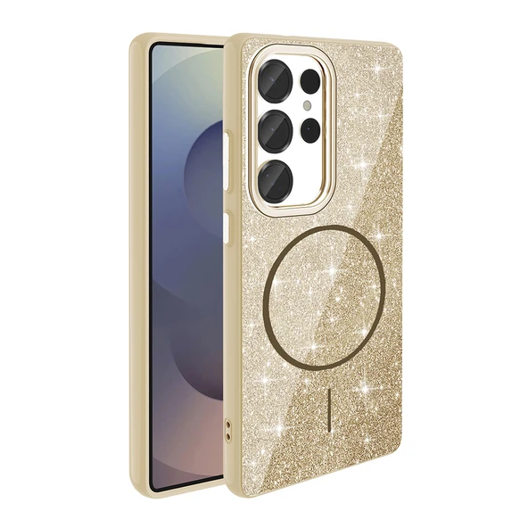 Galaxy S25 Ultra Kılıf M-safe Şarj Özellikli Parlayan Simli  Okso Kapak - Resim 3