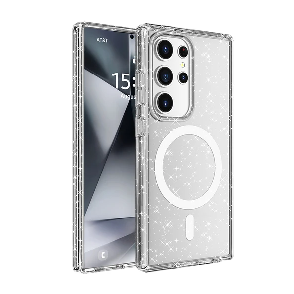 Galaxy S25 Ultra Kılıf M-safe Şarj Özellikli Parlayan Simli Saydam Renkli  Allstar Kapak - Resim 2