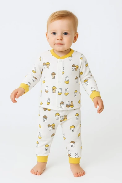 Tavşan Desenli Önü Çıtçıtlı Bebek Pijama Takım ürün görseli 1