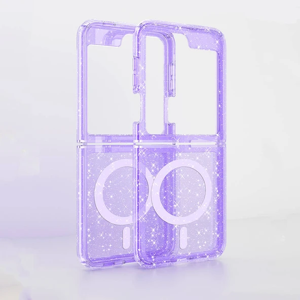 Galaxy Z Flip 6 Kılıf M-safe Şarj Özellikli Parlayan Simli Saydam Renkli  Allstar Kapak - Resim 6