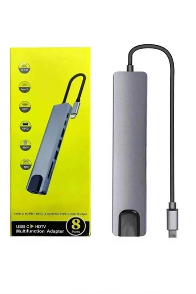 Macbook Pro/air Uyumlu USB Type-C 8 In 1 Hub Dönüştürücü Çevirici Çoklayıcı USB Hdmı Micro Sd 8 Girişli - 4