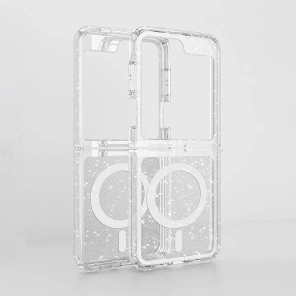 Galaxy Z Flip 6 Kılıf M-safe Şarj Özellikli Parlayan Simli Saydam Renkli  Allstar Kapak - Resim 4