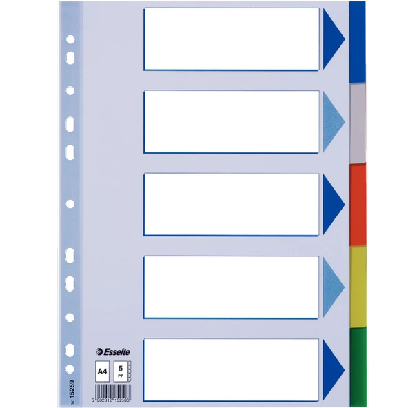 Esselte Seperatör 5 Renkli Plastik A4 15259 ürün görseli