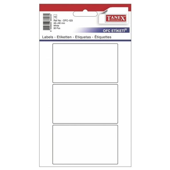 Tanex Ofis Etiketi Poşetli 48x80 Mm Beyaz OFC-123 ürün görseli