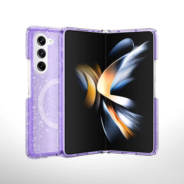 Galaxy Z Fold 6 Kılıf M-safe Şarj Özellikli Parlayan Simli Saydam Renkli  Allstar Kapak - Resim 5