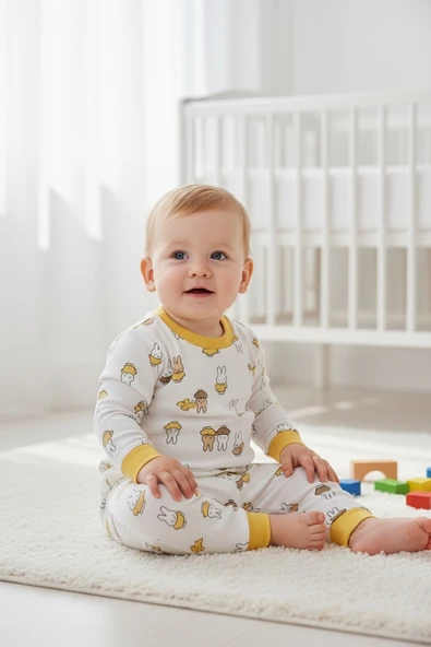 Tavşan Desenli Önü Çıtçıtlı Bebek Pijama Takım - Resim 2