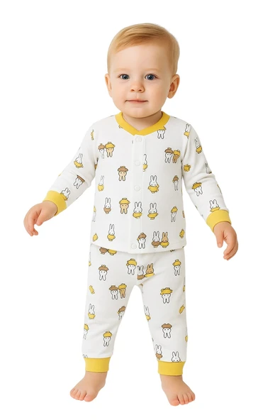 Tavşan Desenli Önü Çıtçıtlı Bebek Pijama Takım - Resim 3