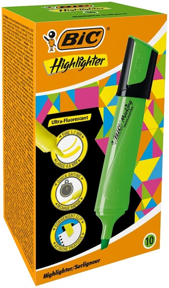 BIC FOSFORLU KALEM FLAT YEŞİL 10 LU 943648 - 1 KUTU - Resim 2