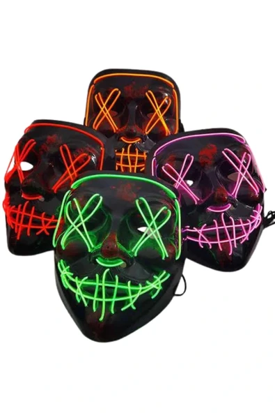 Led Işıklı Neon Maske Cadılar Bayramı Maskesi Korkunç Korku Maskesi - 3