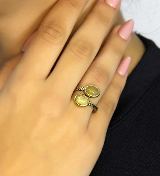 Doğal Taş Sitrin İkili Doğal Taşlı Antik Model Kadın Ayarlanabillir Yüzük euy75s ürün görseli