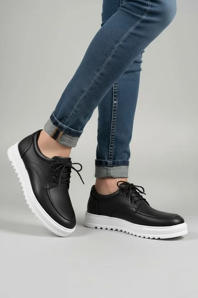 Stra Bağcıklı Cilt Erkek Günlük Spor Klasik Ayakkabı CBT - Siyah - Resim 3