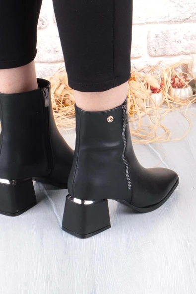 Pierre Cardin 54971 Siyah Cilt Fermuar Detaylı Kalın Topuklu Kadın Bot - Resim 5