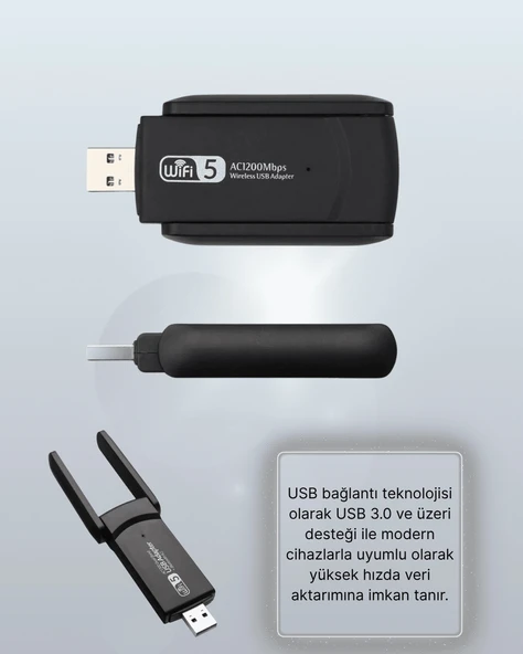 USB 3.0 Wireless Adaptör – 2.4GHz & 5GHz Destekli - 5