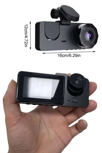 Araç İçi Dikiz Kamerası Sürüş Kaydedici 3 Lensli DVR Kamera - 4