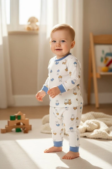 Tavşan Desenli Erkek Bebek Pijama Takım - Resim 3