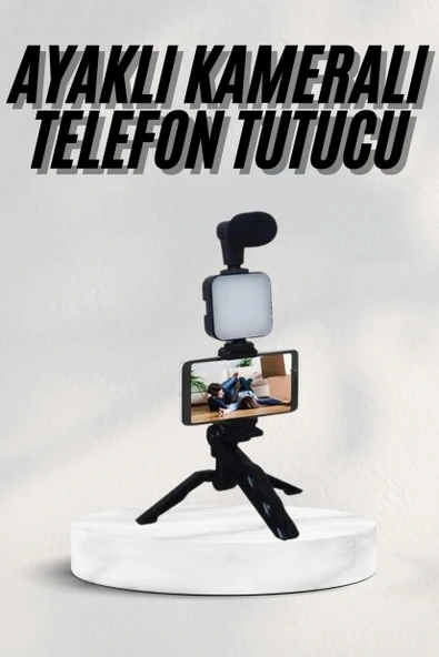 Telefon Tutucu Led Işıklı Kumandalı Mikrofon Telefon Vlog Video Kayıt