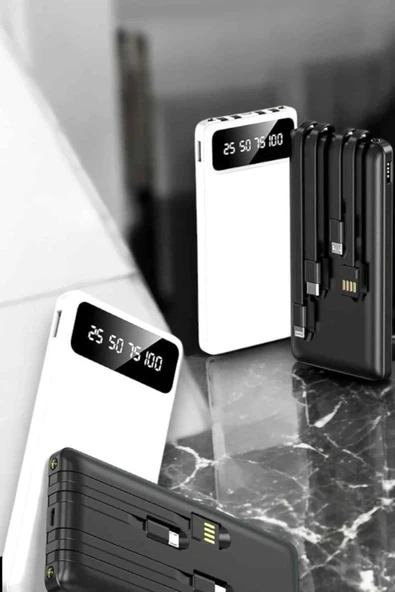 20.000 Mah Led Işıklı LCD Ekran USB Girişli Type-C Lightning Powerbank - 3