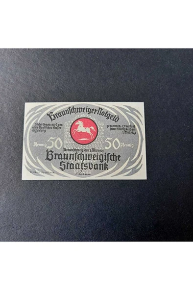 Escoines Koleksiyon 3996368f8069caaa1f 1923 GERMAN TRADE CARD HORSE RACING SCENE 50Pf NORTGELD ÇİL - Resim 2