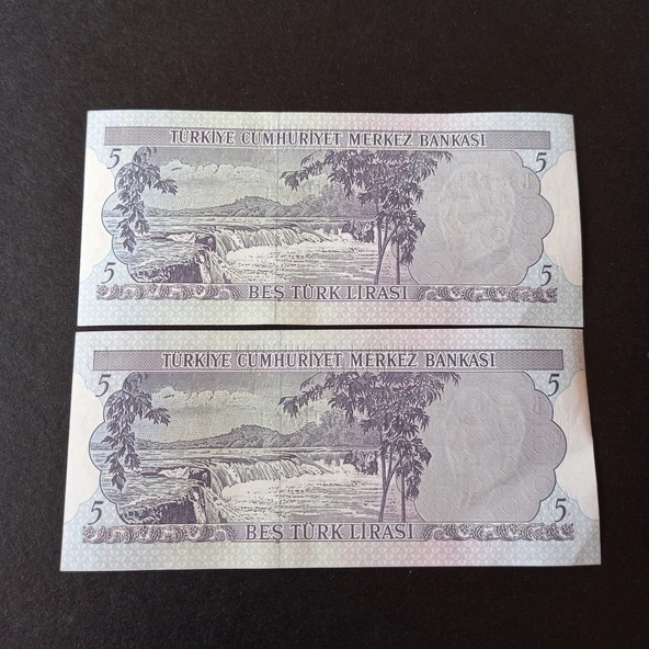 Escoine Koleksiyon 3996368f6c28b9c41a 6.Emisyon 5türk-lirası seri takipli CA/ÇİL eski kağıt para - Resim 2