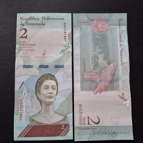 Escoines Koleksiyon 3996368f6b863e7679 2018 Venezuela 2 Bolivar ÇİL kağıt para - Resim 2