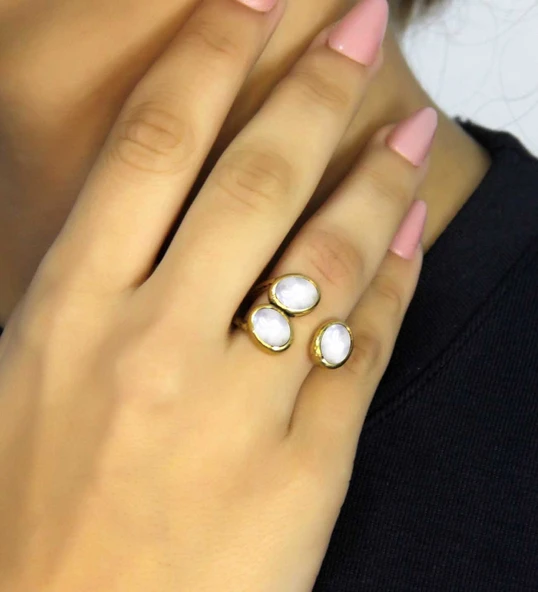 Doğal Taş Aytaşı Üçlü Doğal Taşlı Antik Model Kadın Ayarlanabillir Yüzük euy76ay ürün görseli