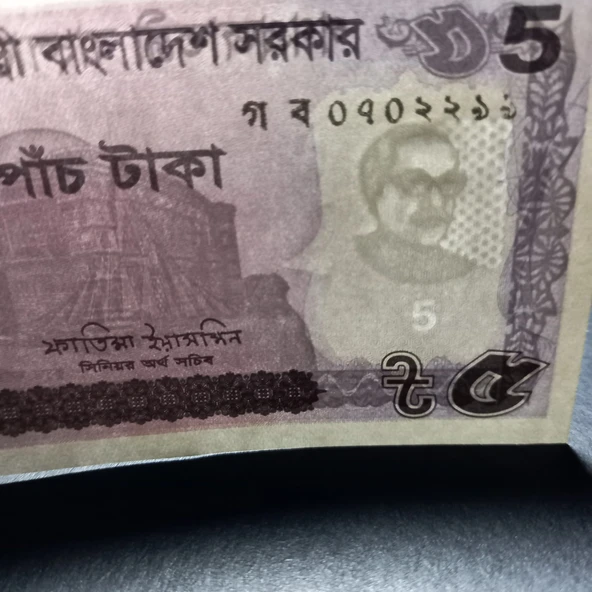 Escoines Koleksiyon 3996368f430837584f2022 Bangladeş 5 taka ÇİL kağıt para - Resim 2