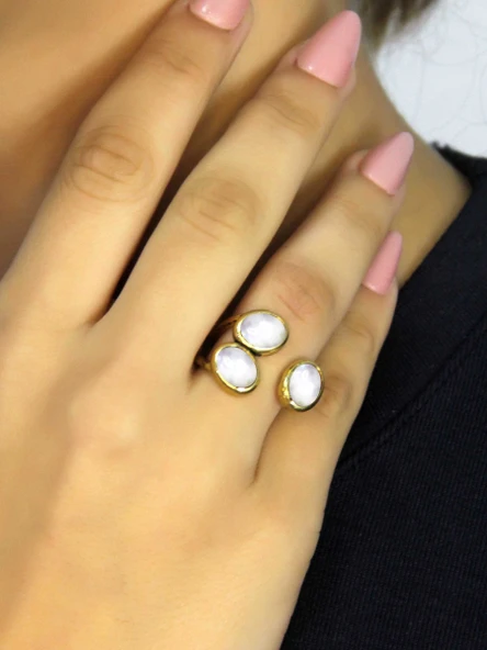 Doğal Taş Aytaşı Üçlü Doğal Taşlı Antik Model Kadın Ayarlanabillir Yüzük euy76ay ürün görseli