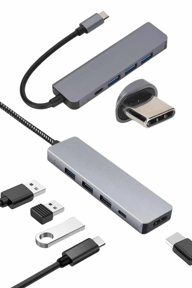 Çevirici Dönüştürücü Adaptör Macbook 3 In 1 Type-C To Hdmı USB 3.0 - 4