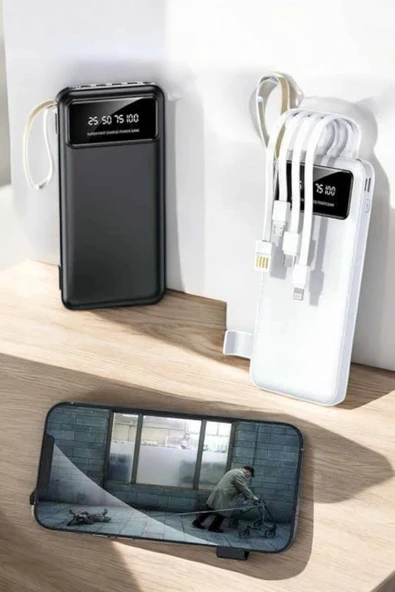 20.000 Mah Led Işıklı LCD Ekran USB Girişli Type-C Lightning Powerbank - 2