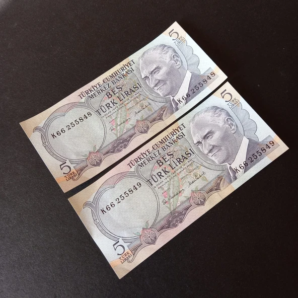 Escoine Koleksiyon 3996368f6c28b9c41a 6.Emisyon 5türk-lirası seri takipli CA/ÇİL eski kağıt para - Resim 4