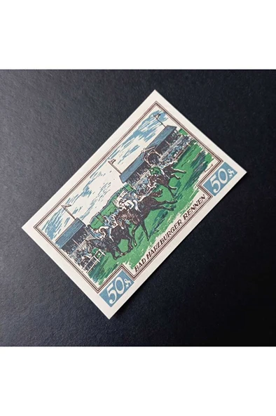 Escoines Koleksiyon 3996368f8069caaa1f 1923 GERMAN TRADE CARD HORSE RACING SCENE 50Pf NORTGELD ÇİL - Resim 3