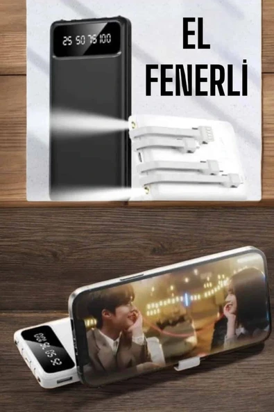 20.000 Mah Led Işıklı LCD Ekran USB Girişli Type-C Lightning Powerbank - 5