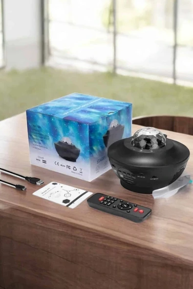 Projektör Yıldız Gece Lambası Disko Topu Bluetooth Bağlantılı Taşınabilir Şarjlı - 3