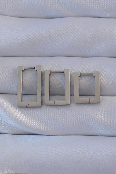 316L Çelik Gümüş Renk Dikdörtgen Küpe Seti - TJ-BKP9160 ürün görseli 1