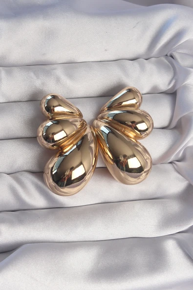 Pirinç Gold Renk İri Bombeli Kelebek Küpe - TJ-BKP9111 ürün görseli 1