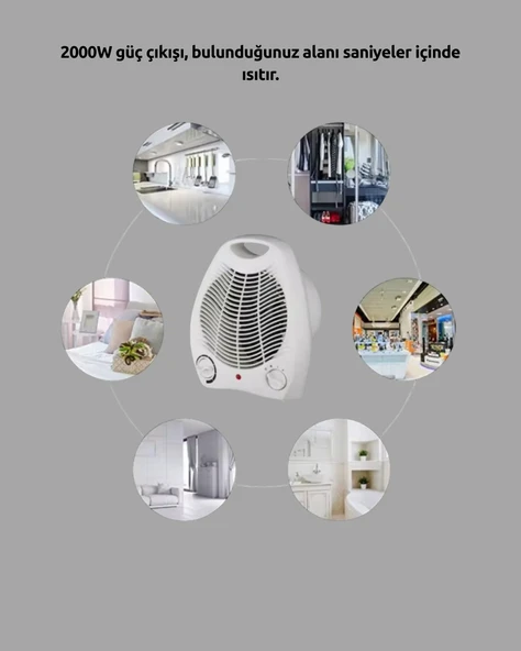 Mini Elektrikli Isıtıcı 2000W – Termostatlı Fanlı Isıtma, Taşınabilir Tasarım - 4