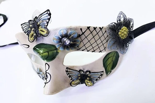 pilelistore Kelebek ve Çiçek İşlemeli Venedik Maskesi Siyah Renk 10x18 cm - 2
