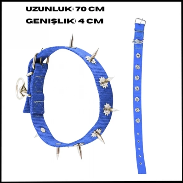 Uyguna-Yakala Mavi 4*70 cm Dokuma Çivili Köpek Boyun Tasması-SMA.560 ürün görseli